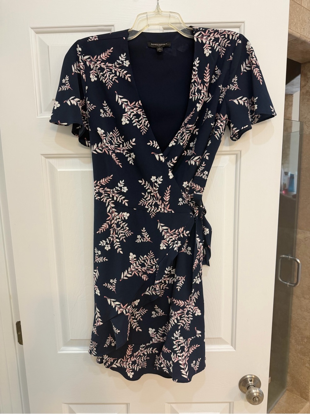 Banana Republic Navy Floral Wrap Dress with Pink and White Accents